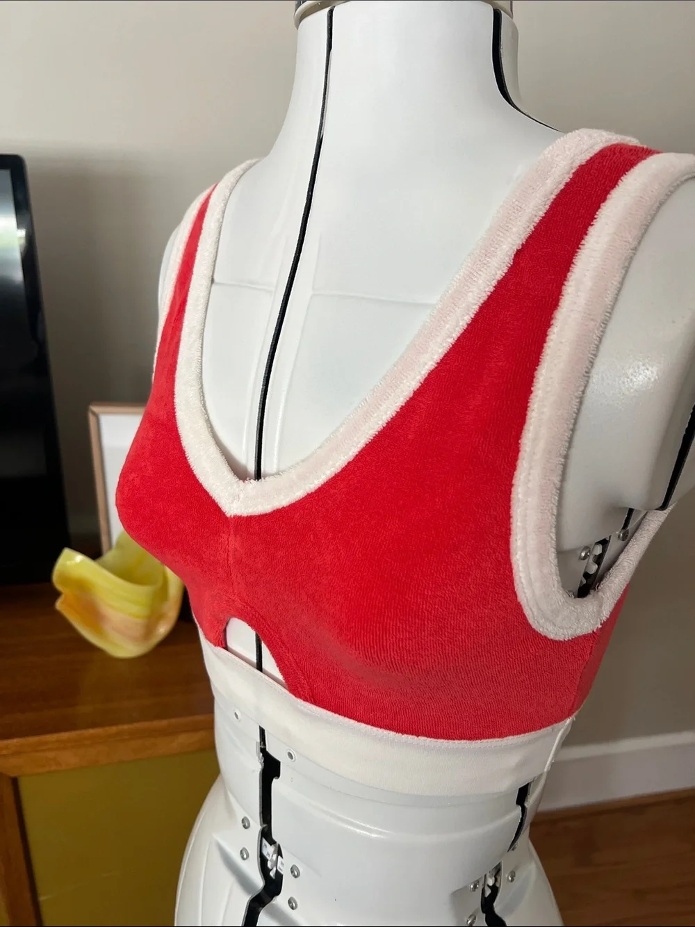 Zara Red and Cream Terry Bralette with Keyhole
